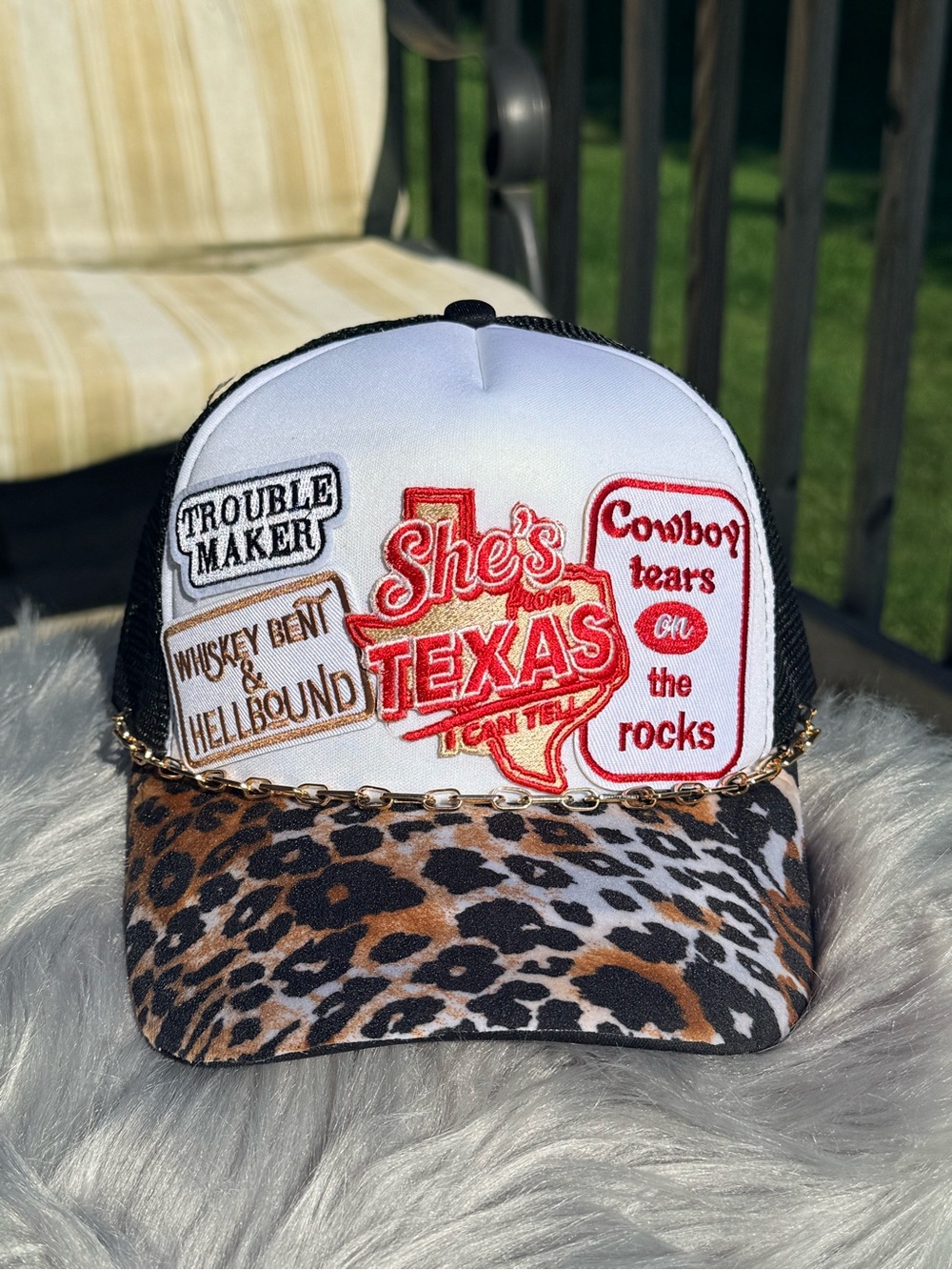 Leopard Print Trucker Hat with She’s From Texas I Can Tell Patch - Picture 1 of 3